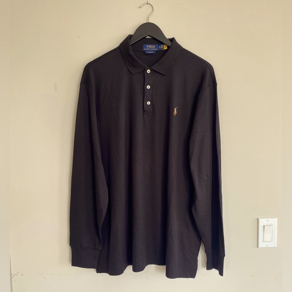 Polo Ralph Laure Classic Fit Soft Cotton Polo Shirt - Black - Size XL